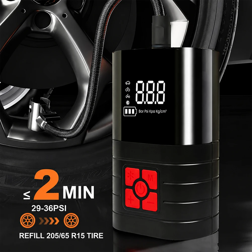 Car Bike Tire Inflator Rechargeable Tire Pump Airs Compressors LCD Display Tyre Inflator Smart Auto Shut-Off & Pressure Preset