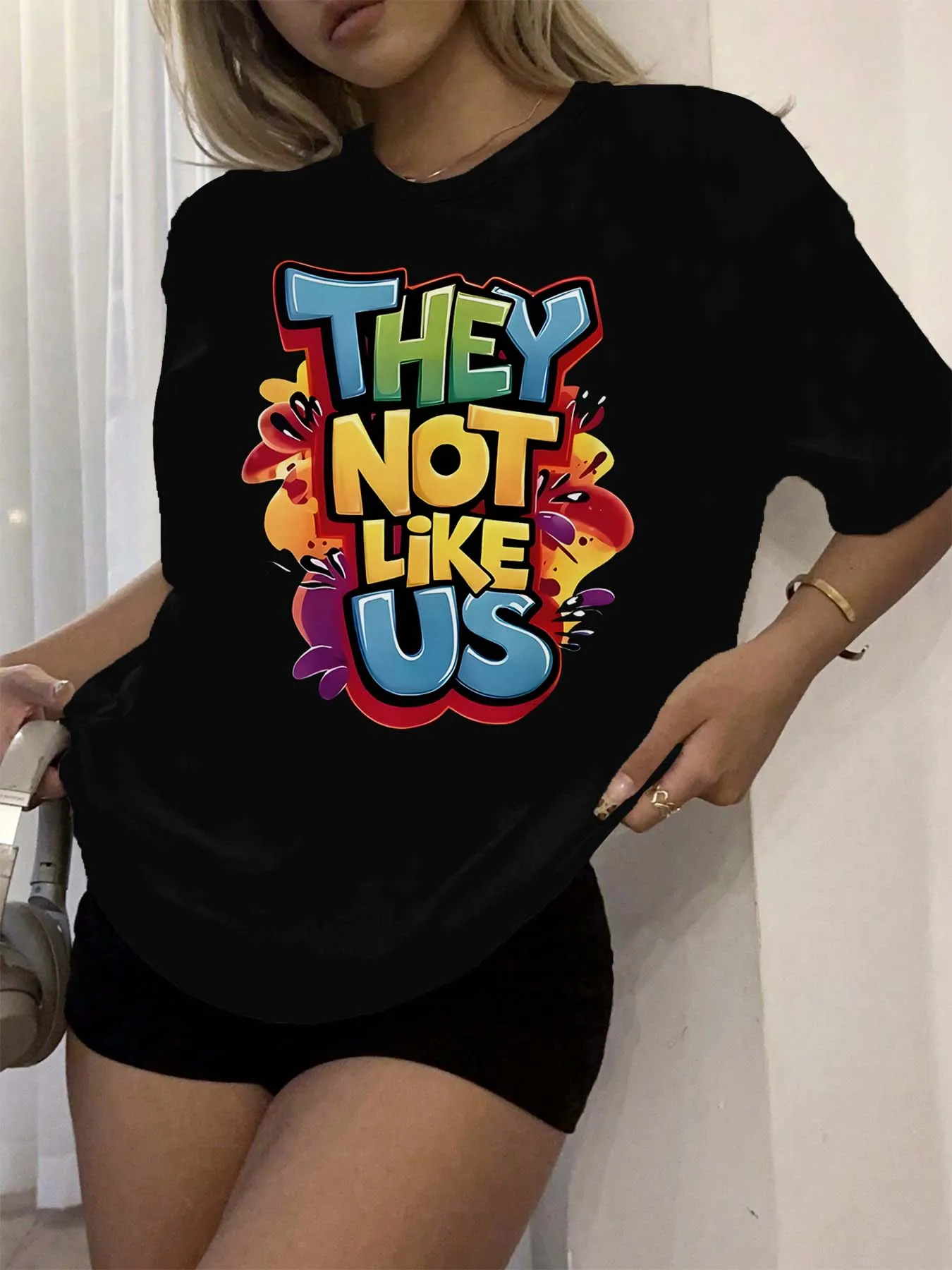 Camiseta gráfica con eslogan de moda de talla grande, lo que no gusta EE. UU., Top llamativo atrevido para rebeldes de moda