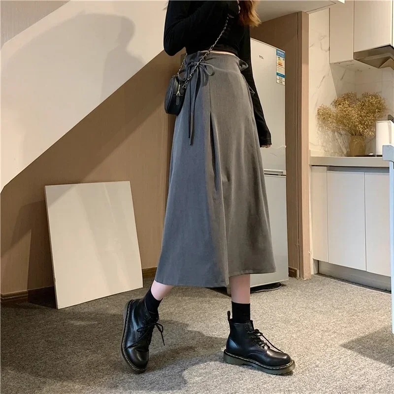 Skirts Women Bandage Design Fashion All-match Office Mature Female Solid Simple Casual Korean Style Elegant Stylish Tender Chic