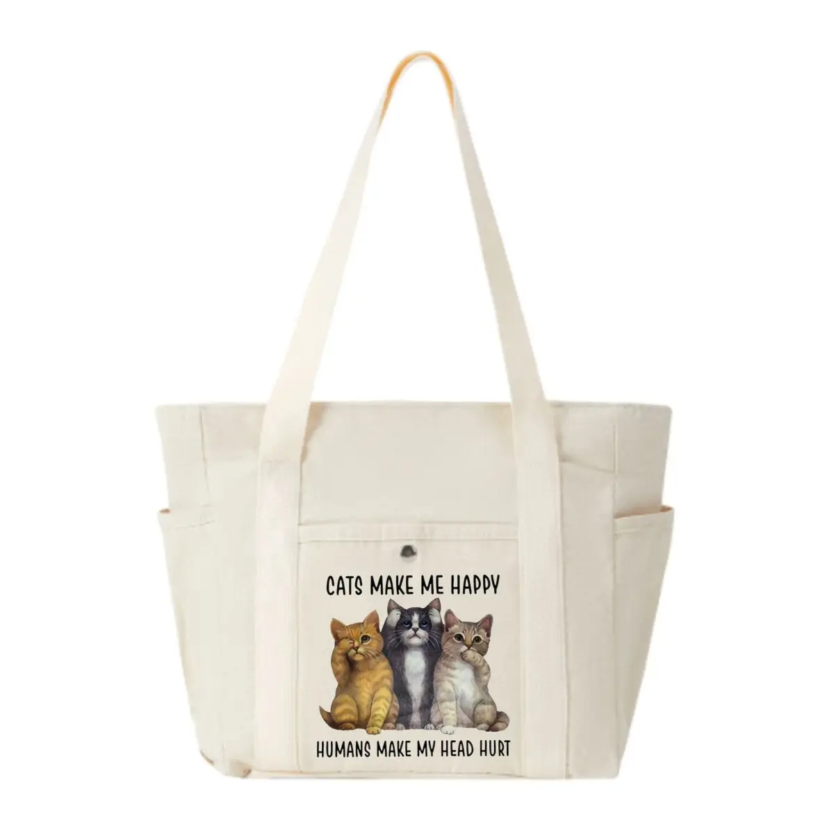 Los gatos me hacen felices los humanos hacen que la cabeza daña el arte bolso de hombro de moda para ir al trabajo bolso ligero con asa de ocio