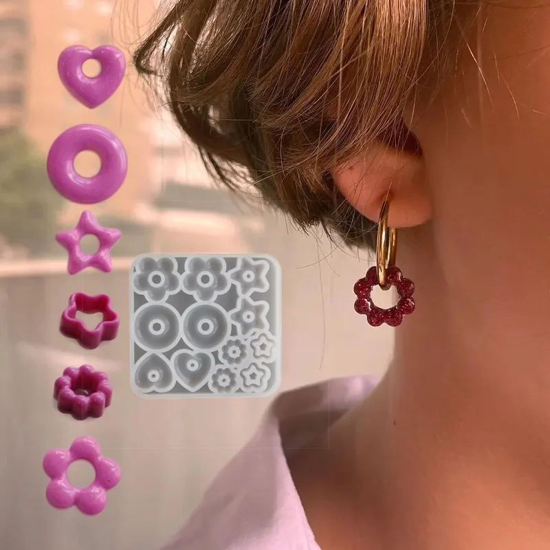 3D Multifuntional Jewelry Molds Pendant Earrings Resin Molds DIY Rings Star Love Flower Garlands Shape Earrings Silicone Molds