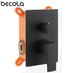 BECOLA Black square 1-3 way water outlet Shower Mixer Valve Solid Brass Shower Faucet Control Valve Wall Mounted Mixer Valve