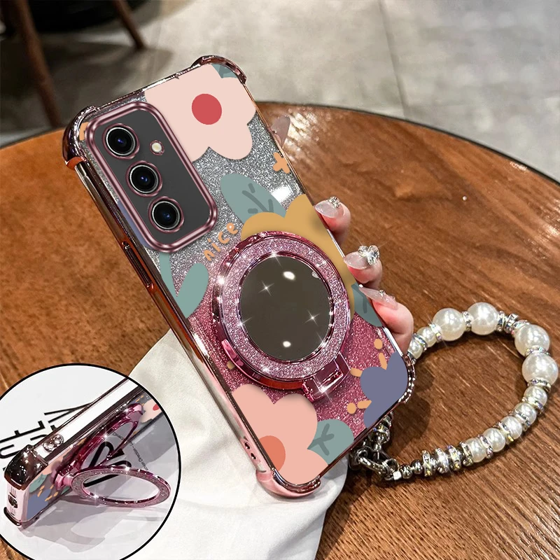 

S24 Beautiful flowers Plating Bracelet Holder Phone Case For Samsung S23Ultra S23Plus S25 S24FE S24 S23FE S25Ultra S24UltraCover