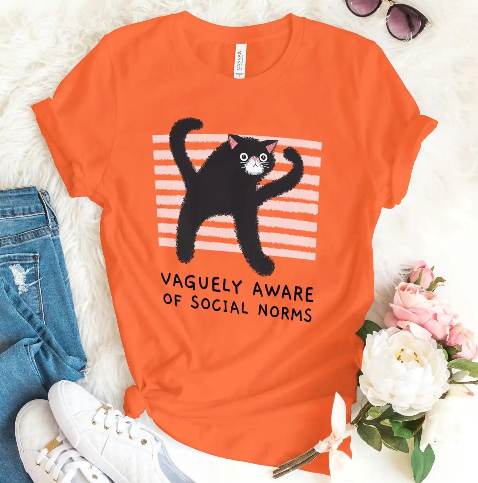 Vaguely Aware Of Social Norms T Shirt Funny Cat Sayings Meme Gag Silly Weird Kitten