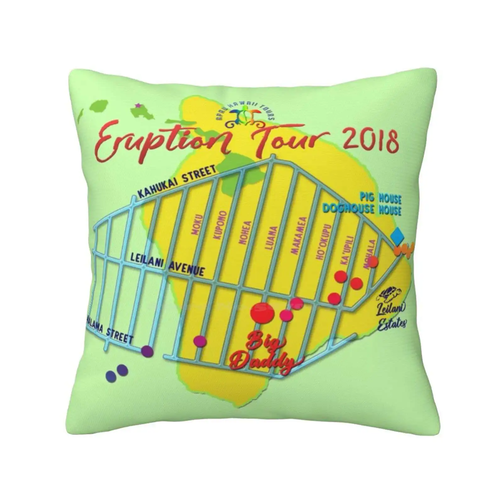 Aht-Concert Eruption Tour 2018 Design Funny Cute Decor Square Pillowcase Rainbow Peace Apau Hawaii Joy Thank You Turtle Sea