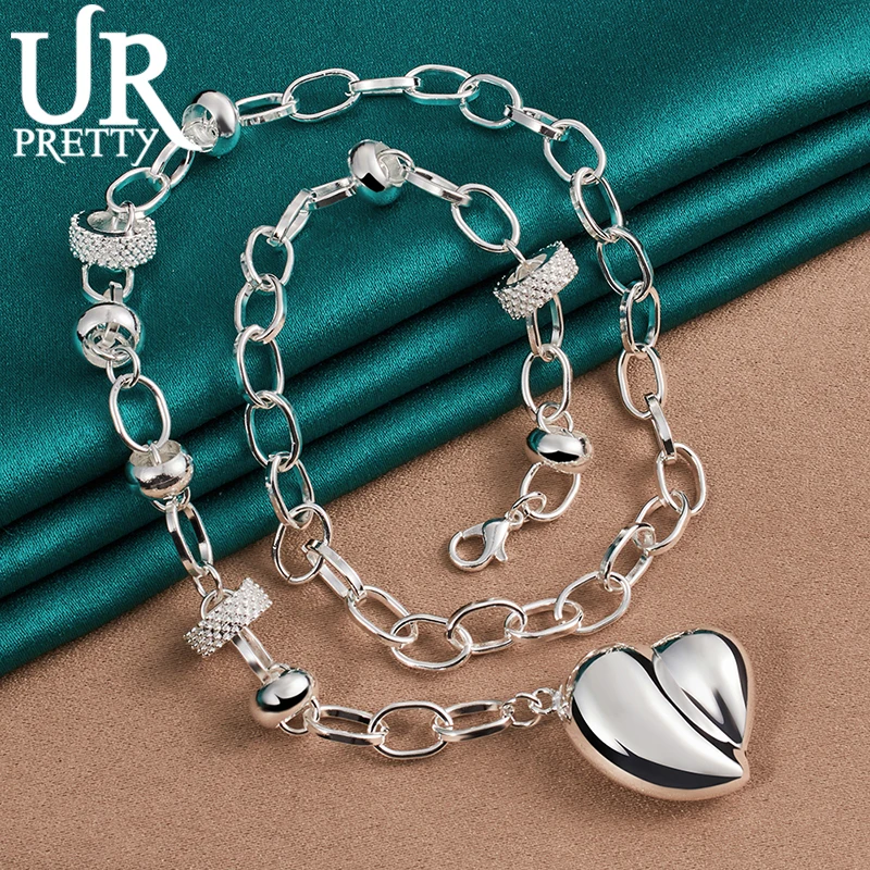 URPRETTY 925 Sterling Silver Fashionable Irregular Heart Shape Necklace 18 Inch Chain For Woman Man Wedding Party Jewelry