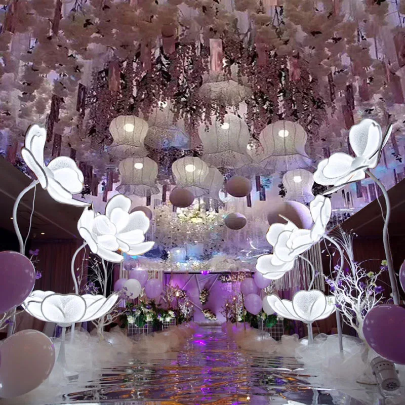 RONIN Modern LED Light White Lace per Party Stage Shining Peony Flower Road Lead Wedding Decoration Lamp