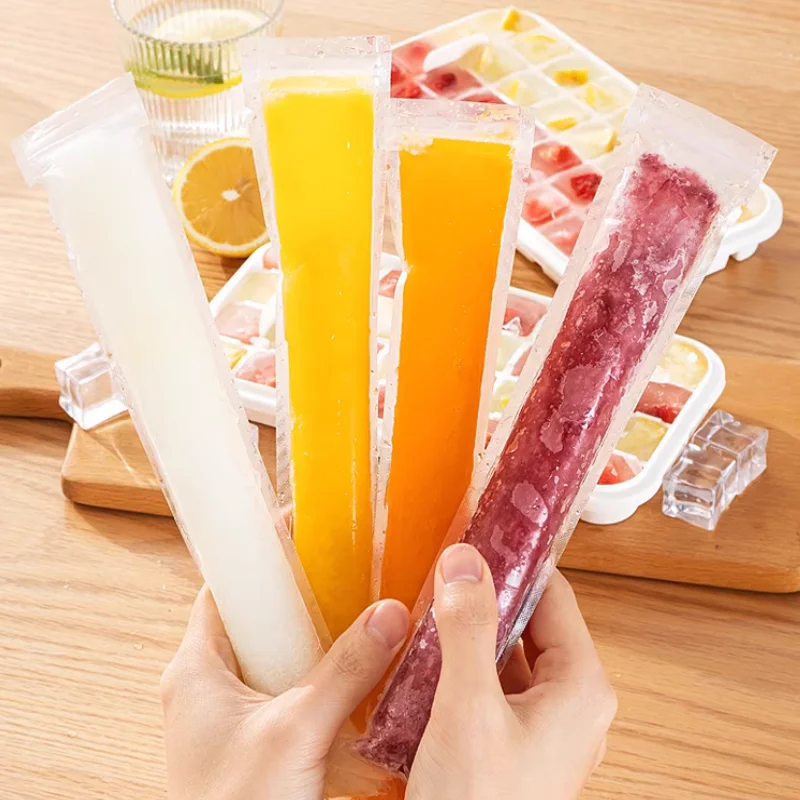 100/20Pcs Disposable Ice Mould Popsicle Mold Bag Large Freezer Pop Bags Food Grade Plastic Sealing Bag And Funnel Kitchen Gadget