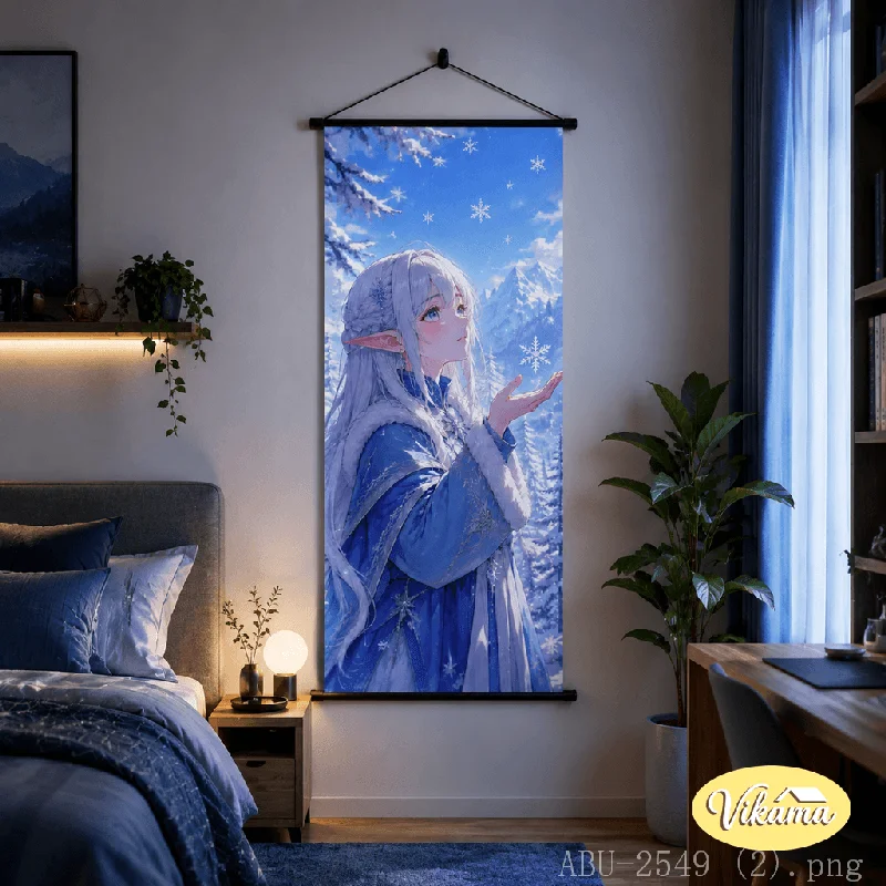 VIKAMA Vertical Anime Hanging Scroll Elf Witch Giant Mushroom Magic Forest Canvas Poster Wall Hanging Gaming Room Decor