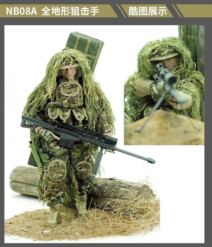 Männliche Scharfschütze im Maßstab 1:6 mit Barrett, militärische Kunststoffkollektion, Ornamente, Puppenmodell für 12-Zoll-Actionfiguren, Zubehör NB07 NB08