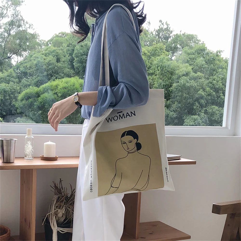 Harajuku Canvas Female Shopper Bag Simple Women Shoulder Bags High Capacity Open Zipper Lether Cloth Book Bags Bolsas De Lona