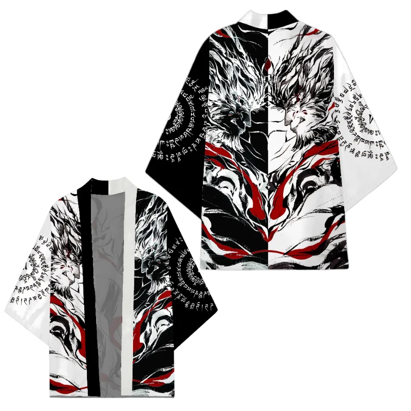 رجل خمر ثوب الكيمونو الياباني معطف سوبر فضفاض صالح الأسود أسطورة WuKong تأثيري حلي التقليدية الآسيوية يوكاتا هاوري سترة القمم