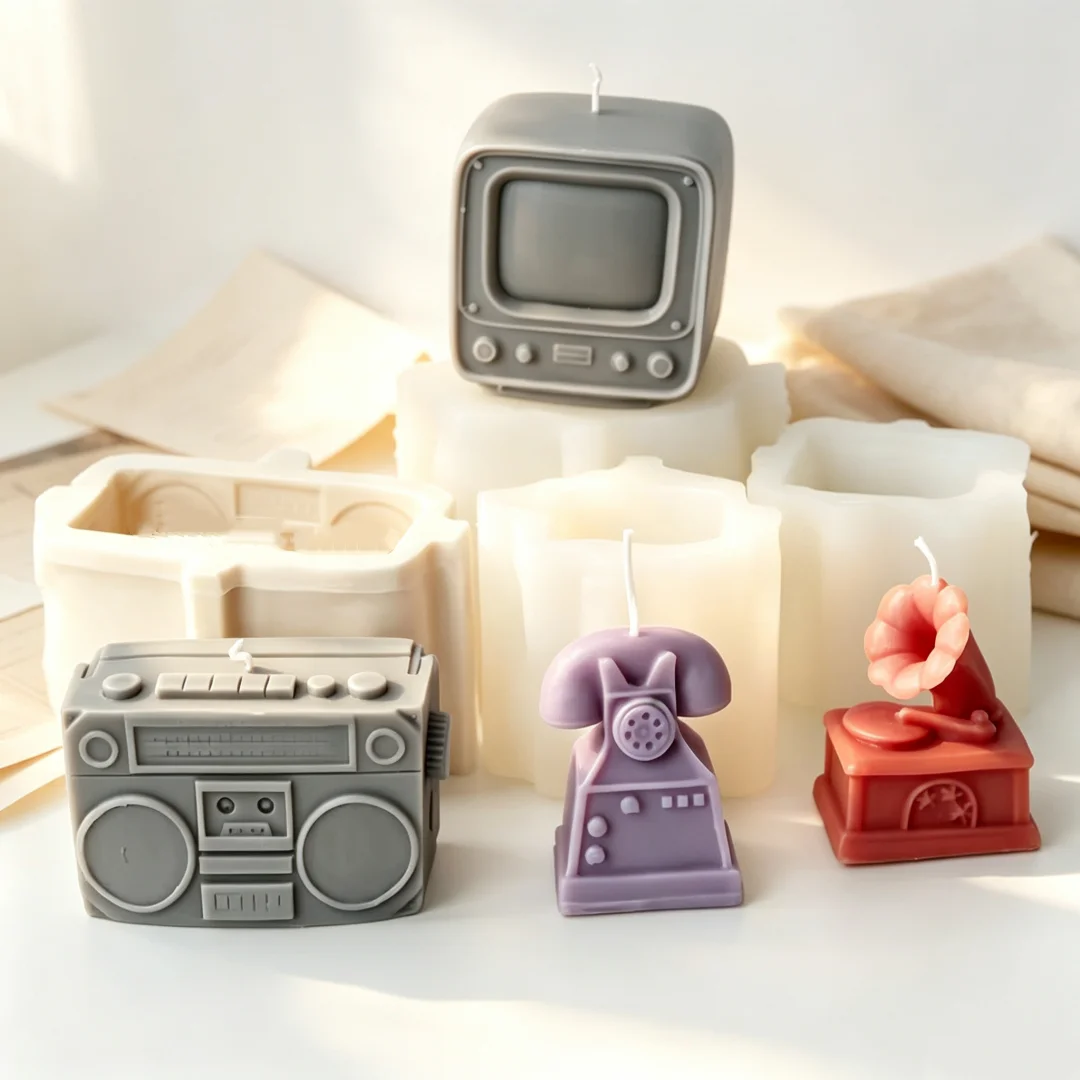 3D Home Appliance Silicone Candle Mold Retro TV Telephone Radio Gramophone Candle Making Mold DIY Aromatherapy Wax Soap Mould