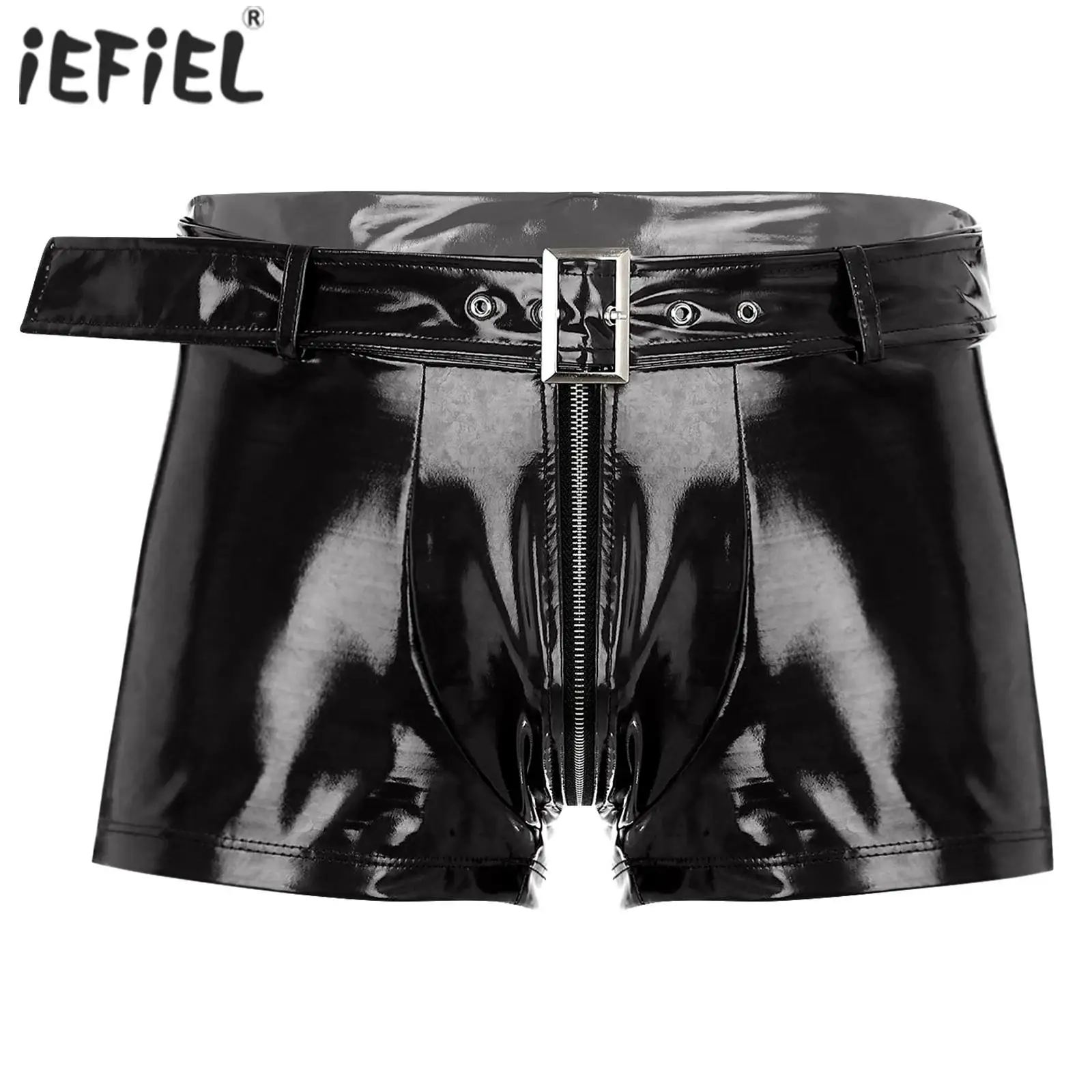 

Mens Slim Fit Zipper Crotch Sexy Boxer Shorts Double-End Slim Fit And Zipper Crotch Bulge Pouch Boxers Shorts with Waist Belts