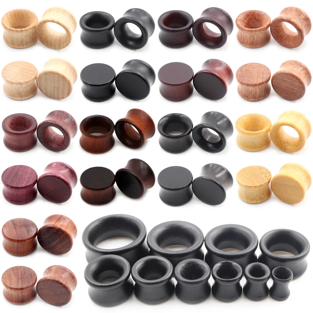 Alisouy 2PCS 6-30mm Solid Hollow Natural Bamboo Wood Ear Tunnels Plugs Expander Stretcher Gauge Earrings Piercing Body Jewelry