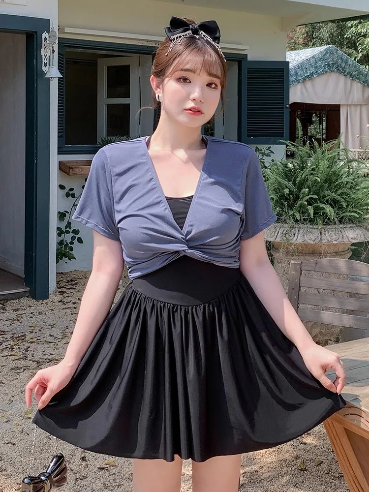 

plus Size Swimwear Women's Skirt Sle ort Sve Square Collar Thermal Water Amusement Park Slimming Belly Cover up 200 Po...