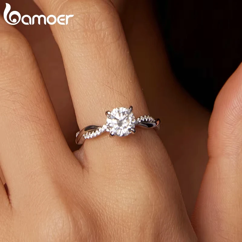 BAMOER 1CT 4-Prong Petite Twisted Vine Moissanite Ring Halo Engagement Band Ring for Women Promise Bridal Jewelry Round Cut VVS1 - Image 3