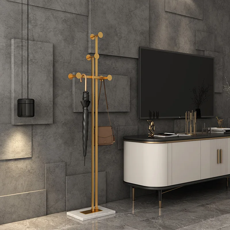 Italian light luxury marble metal hanger floor-to-ceiling bedroom, room clothes rack, living room entrance coat rack