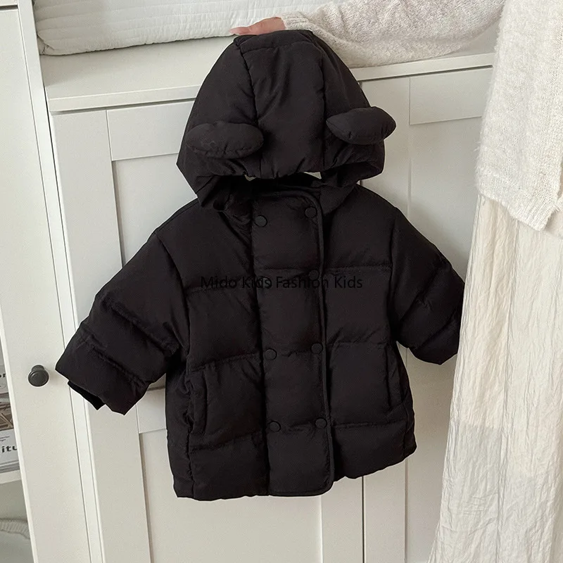 Children's Down Jacket Winter Baby Down Coat Thickened Hooded Mid-Length White Duck Down Outerwear 80-110cm