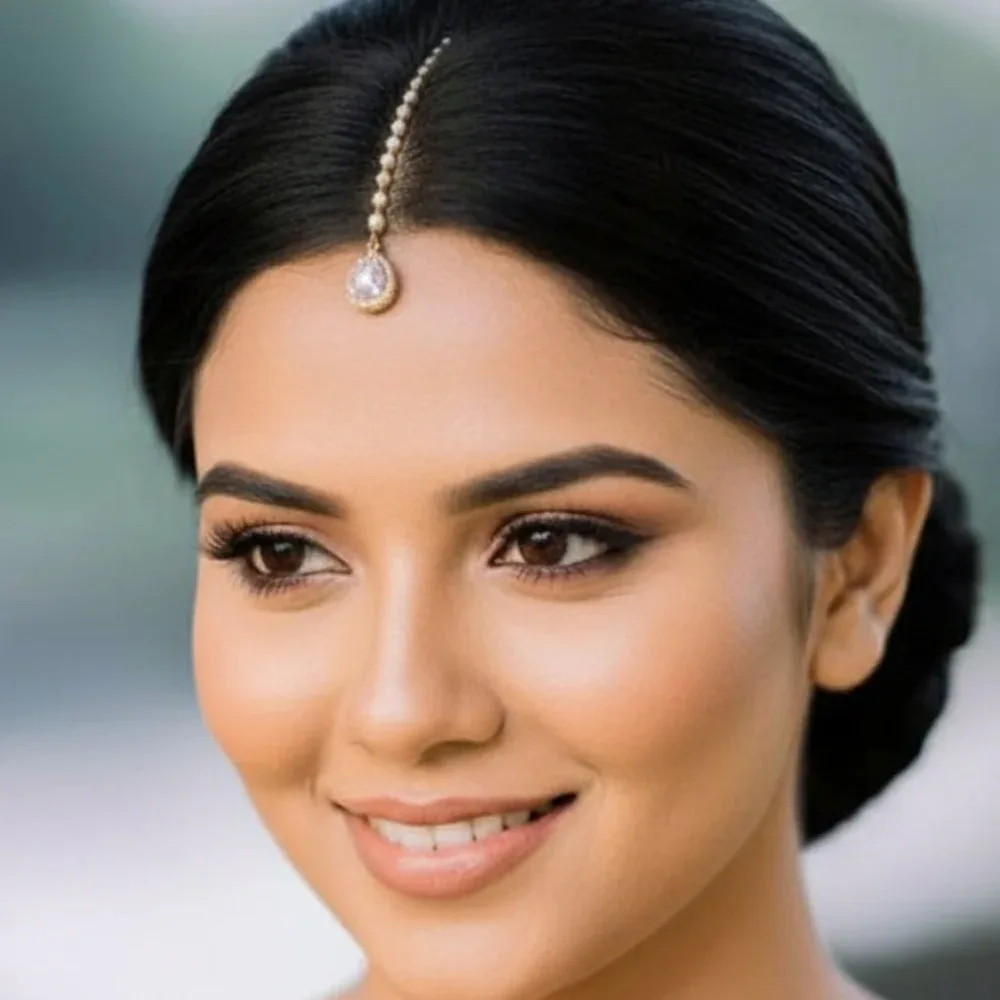 Exotic Feng Shui Drops Eyebrow Pendant Female Indian Bride Headdress Sparkling Water Drop Hair Chain Simple Forehead Chain niche