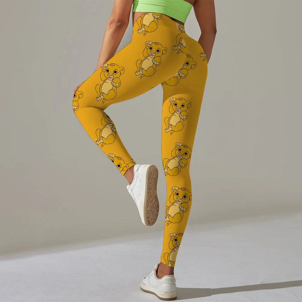 하이웨이스트 요가 레깅스 여성 디즈니 프린트 푸쉬업 스포츠 레깅스 피트니스 러닝 힙업 요가 팬츠 고탄력 짐 레깅스