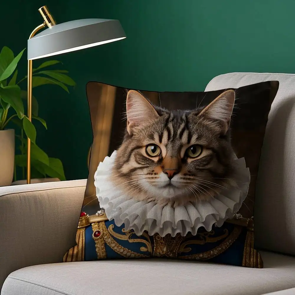 Renaissance Royal Maine Coon cat Pillow Case Plush Fabric Soft Pillowcase Double Sided Print Sofa Cushion Cover Throw