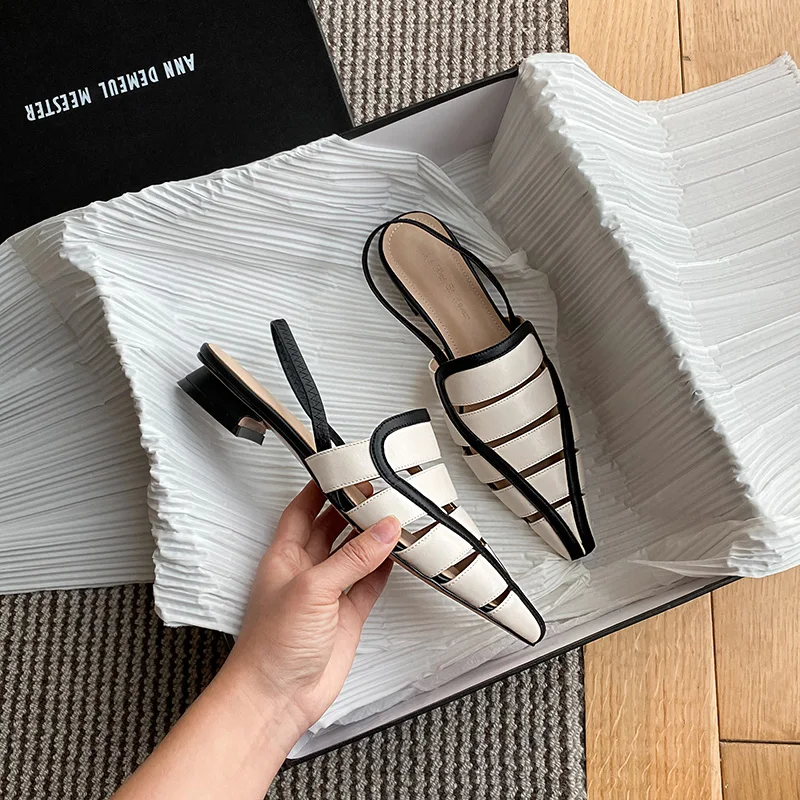 Fashion Women Sandals Cow Leather Arrival Fashion Summer Casual Shoes Pointed Toe Low Heels Beige 34-40 Sandals for Women 2022
