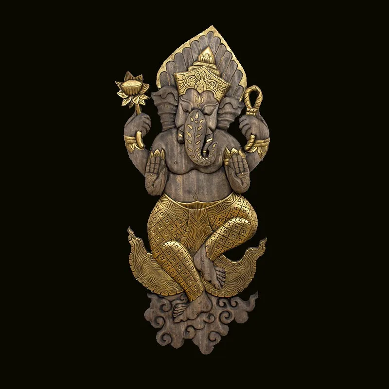 Wood carving wall decoration Elephant Trunk God Chinese-style Thai solid wood carving handicrafts, living room wall decoration