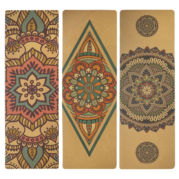 5mm printed cork yoga mat, natural rubber non-slip shock-absorbing exercise mat