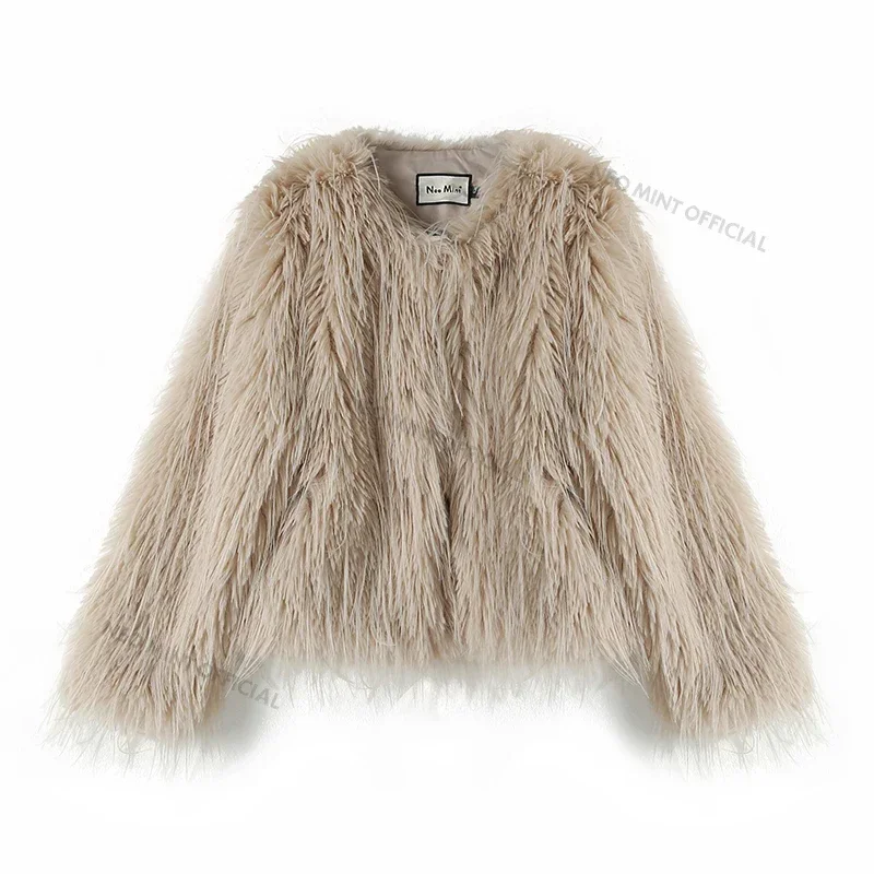 Neo Mint 2024 Winter Tassels Faux Fur Coat for Women Stylish Chic Fluffy Fur Jacket Furry Fox Fur Overcoat Girl Shaggy Outerwear