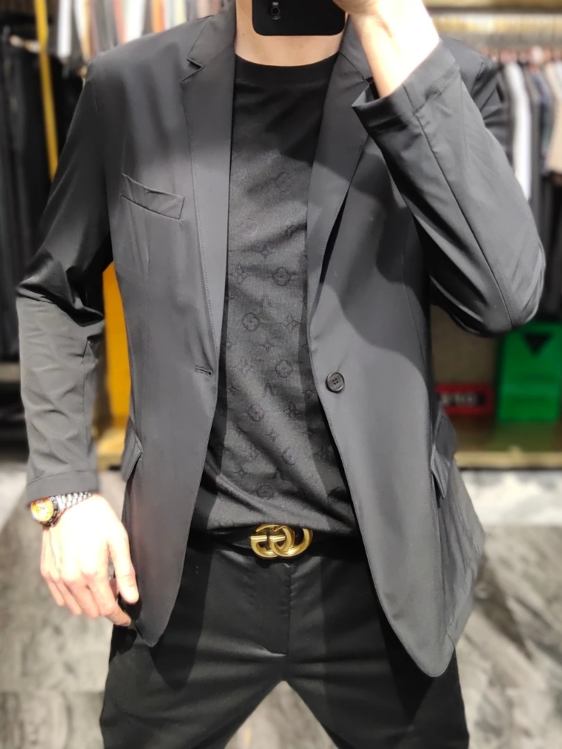 

Мужской легкий повседневный дышащий эластичный модный костюм для весны и лета, удобная сезонная рубашка с длинным рукавом для весны и осени