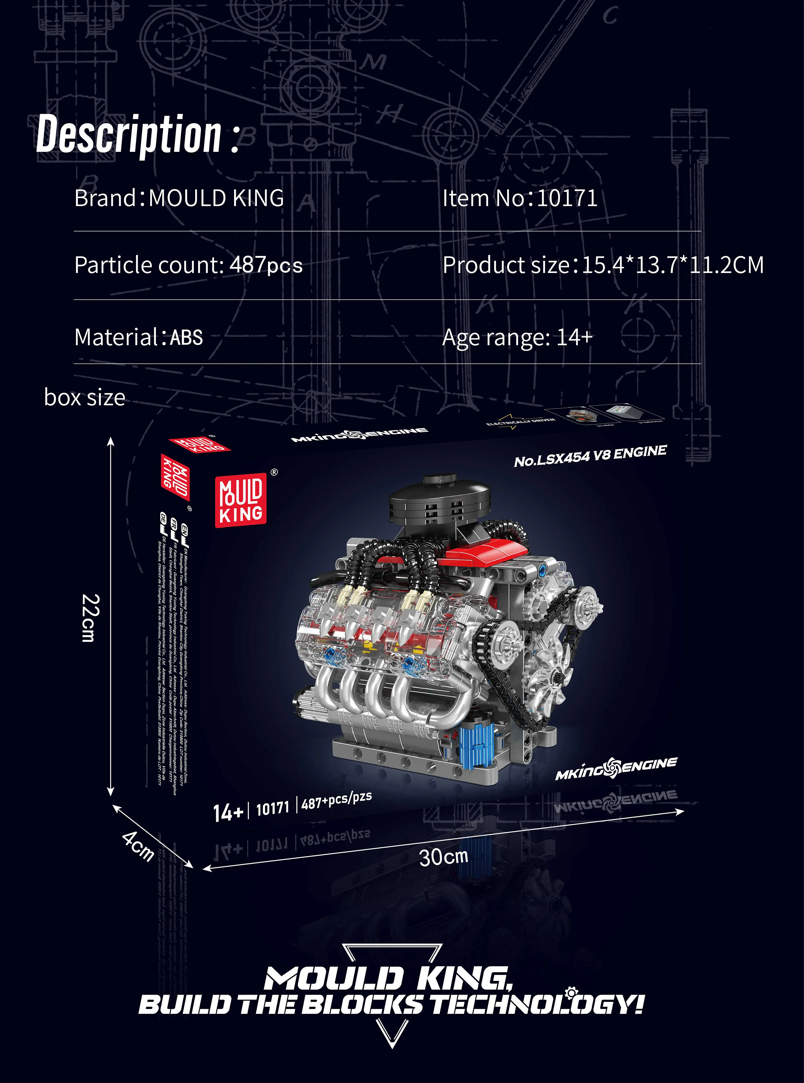 مجموعة مكعبات البناء مولد كينج 10171 V8 LSX454 ألعاب هندسية لبناء السيارات مكونة من 8 أسطوانات هدية للأطفال والكبار (487 + قطعة) #6