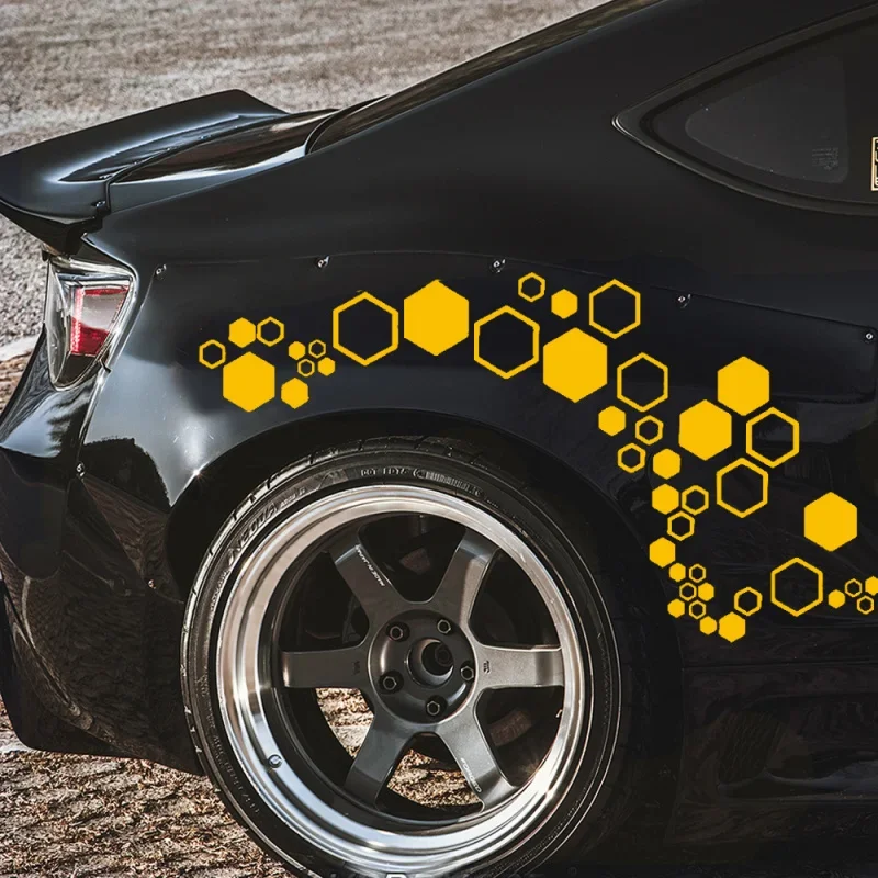 52-Piece Hexagon Car Sticker Set - Waterproof Vinyl Decals for Sports Car Mods (Multiple Sizes, Customizable)