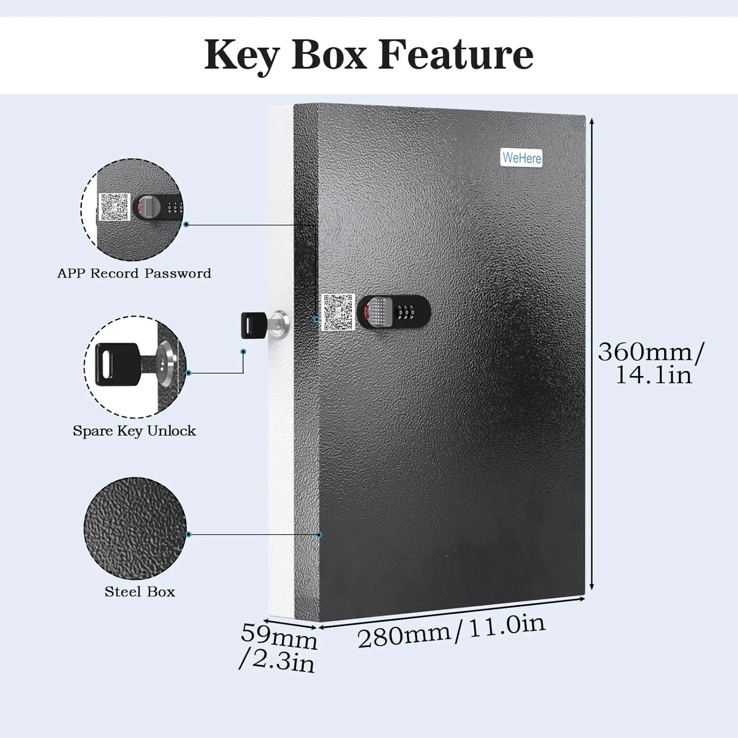 WeHere KB6032 Key Safe Box Wall Mounted (32 Keys), Roller Mechanical Password Lock,key Cabinet with Combination Lock Key Labels