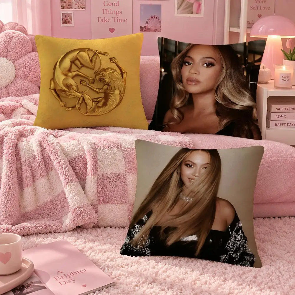 Singer Pop RnB Beyonce Cushion Cover Soft Throw Pillow Cover Washable Plush Cushion Case for Sofa Bed Living Room