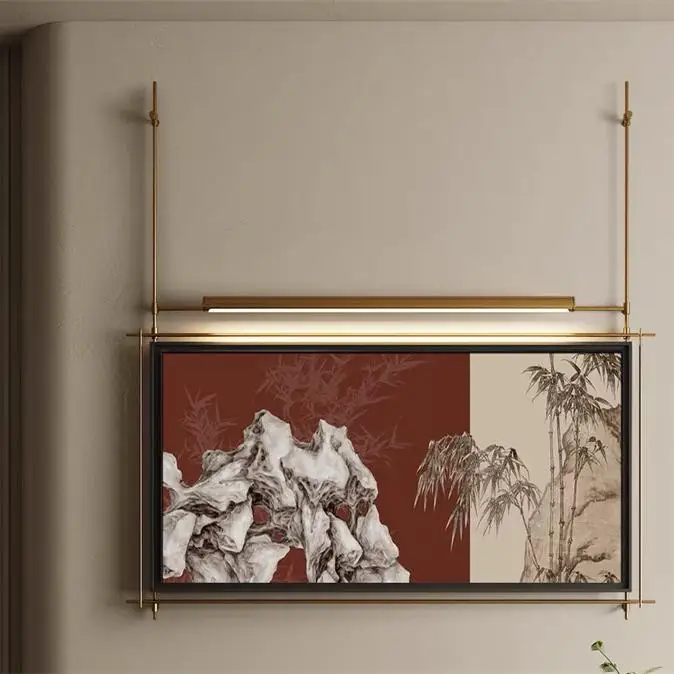 

New Chinese classicaldecoration painting, metal wall lamp, high-end restaurant, private room, hotel villa installation painting