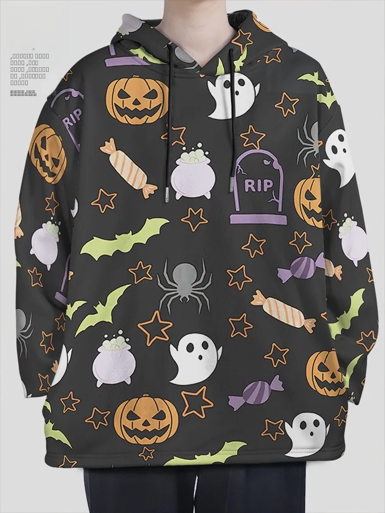 

Cartoon loween Par fiti Pumpkin Head Ghost Personali Simple Hoodie ex Streetwear Sle Long Sve Printed Swe...