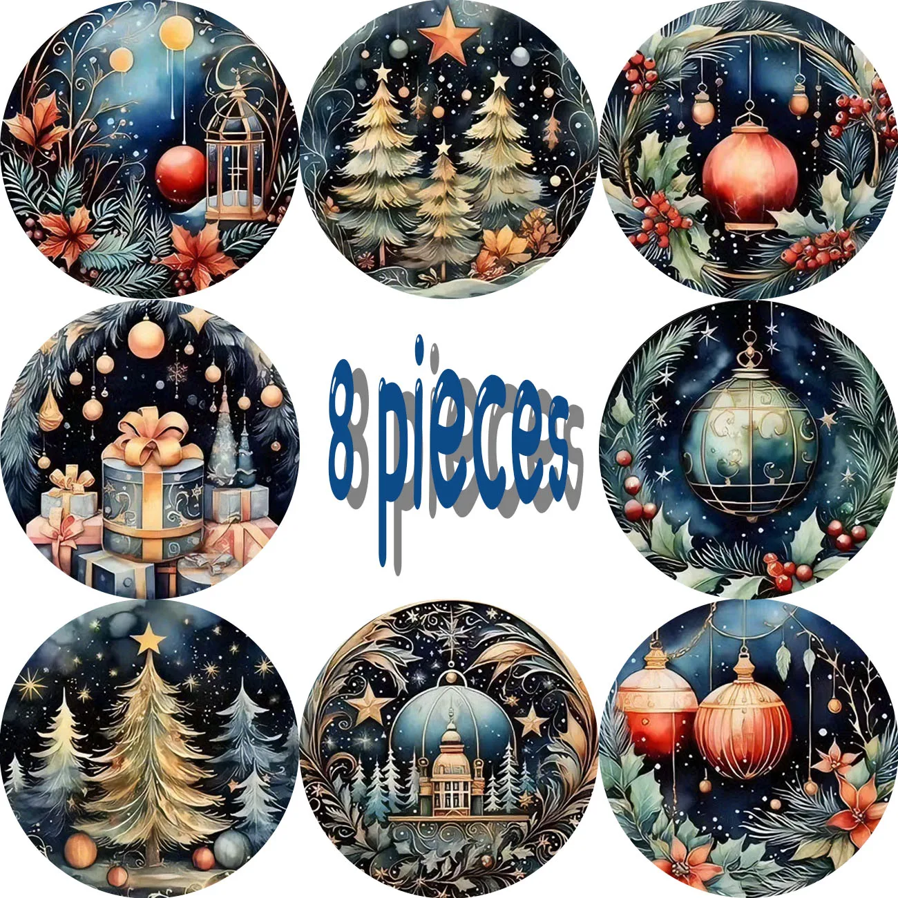 8-piece set - Christmas theme, wooden coaster, anti slip and