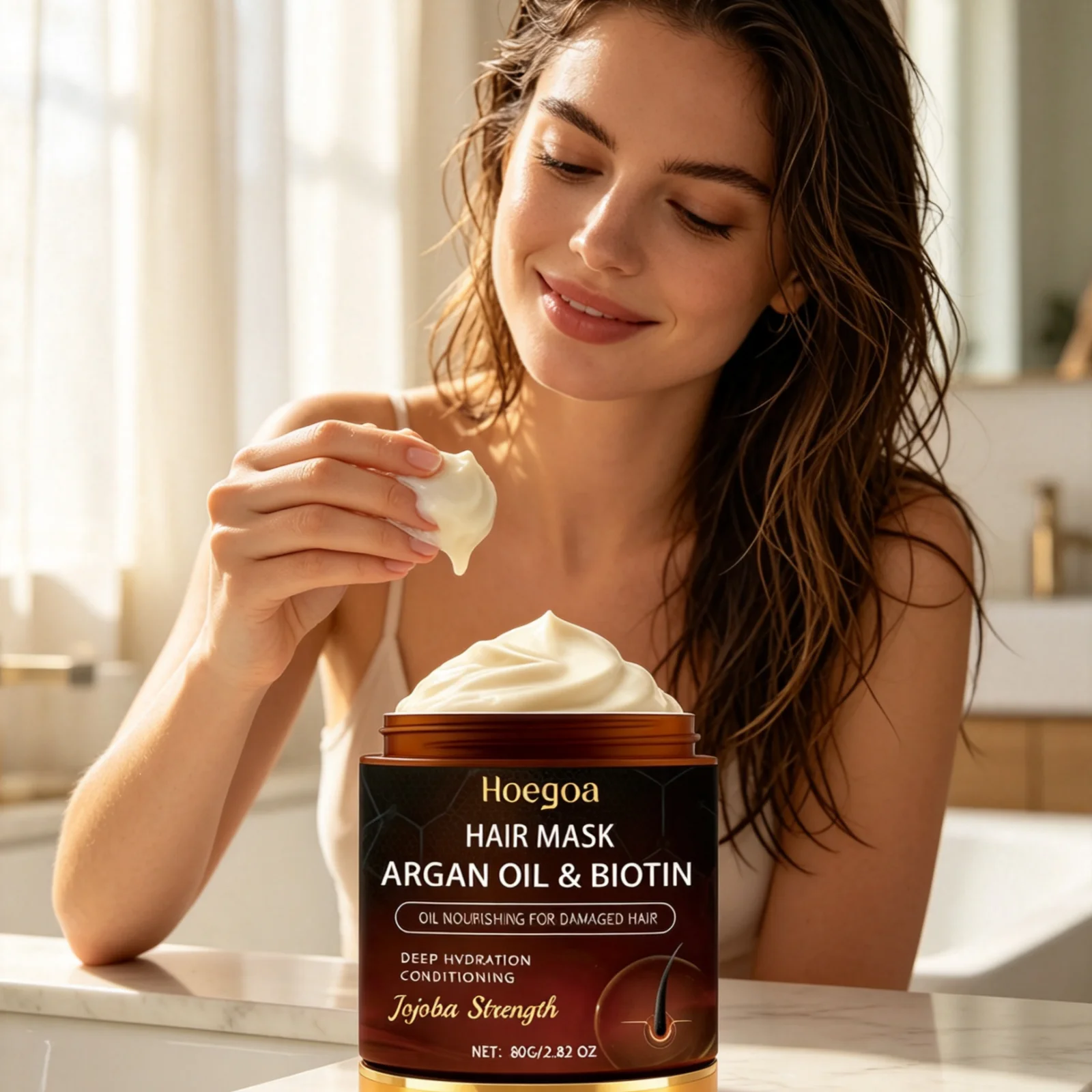 Hoegoa Moisturizing Hair Mask Anti Frizz Reduce Dryness Deeply Nourishing Smooth Touch Gentle Formula Repair Damaged Hair Mask ﻿