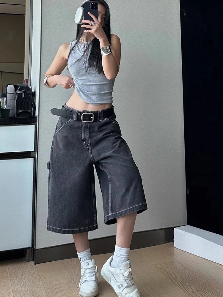 

plus Size American Retro Wide Leg Seven-Foot Jeans Women's Casual Versatile High Waist Straight Tube Pants Summer Wear