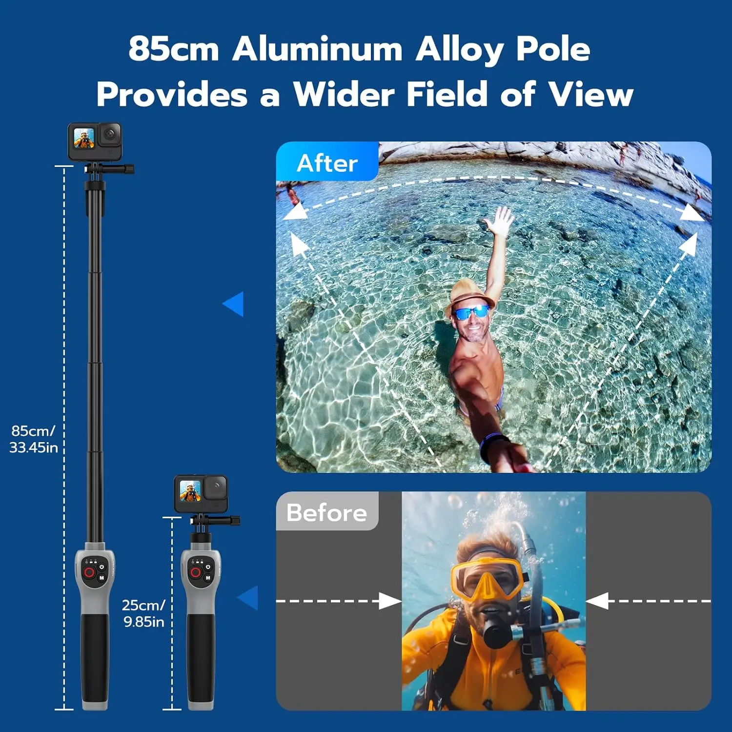 Underwater Selfie Stick TELESIN Waterproof Diving Extendable Selfie Stick Wireless Remote Control For Gopro Hero 8 9 10 11 12 13