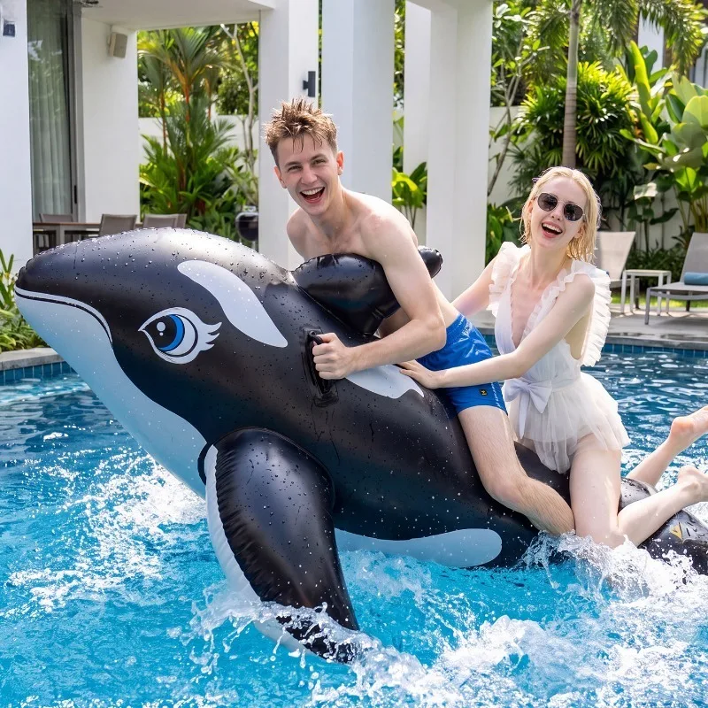 Children's Inflatable Water Park Floating Toys Blue Whale Fish Shark Dolphin Crocodile Floating Rack Mount Swimming Ring Adult