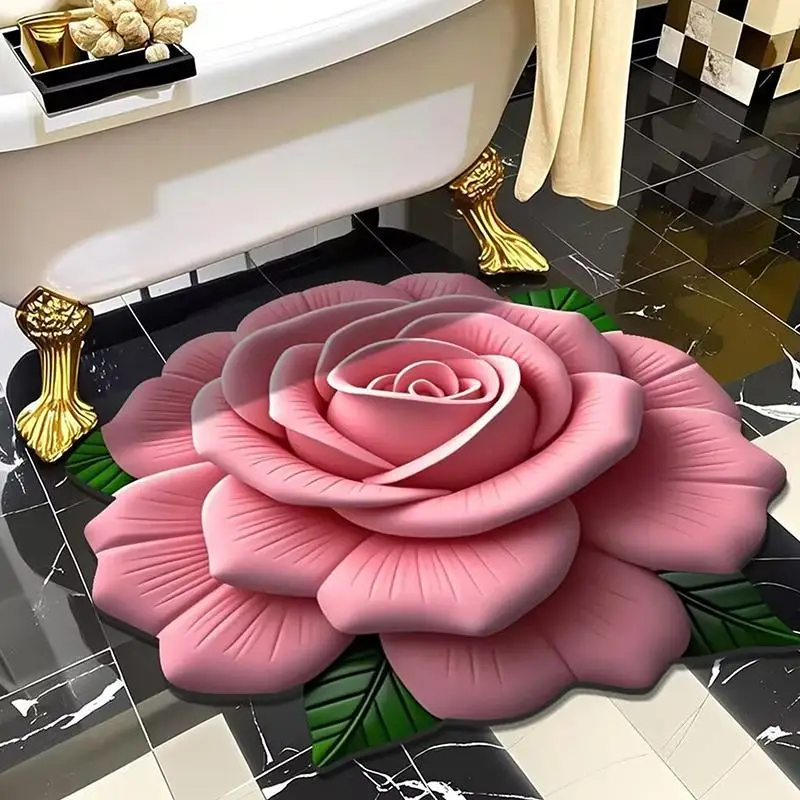 textureDurable 60x60cm Non-slip New Flower Carpet Special-shaped Soft Peony Floor Mat Absorbent Bathroom Floor Mat