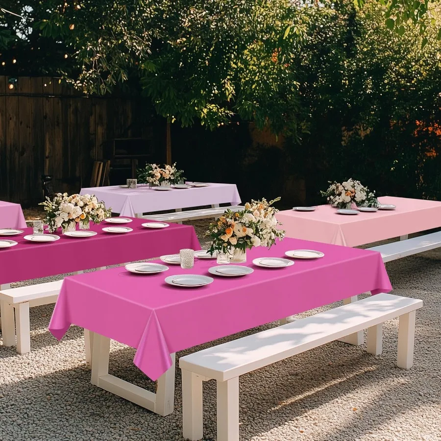6 Pieces Pink Series Rectangle Tablecloth 54x72 Solid Color Waterproof and Spillproof Disposable Plastic Table Cover Durable Pa