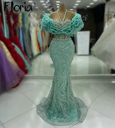 Floria Mint Green Mermaid Ruffles Long Evening Dresses Glitter Beautiful Formal Mermaid Second Reception Party Gowns  ﻿