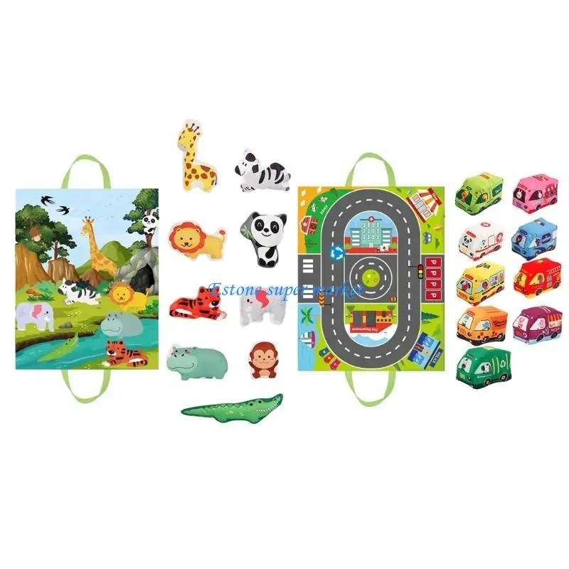 090B Multifunctional Baby Toy Car, Storage Bag, and Play Mat Squeaky Animals Interactive Car Toy with Sound Effects