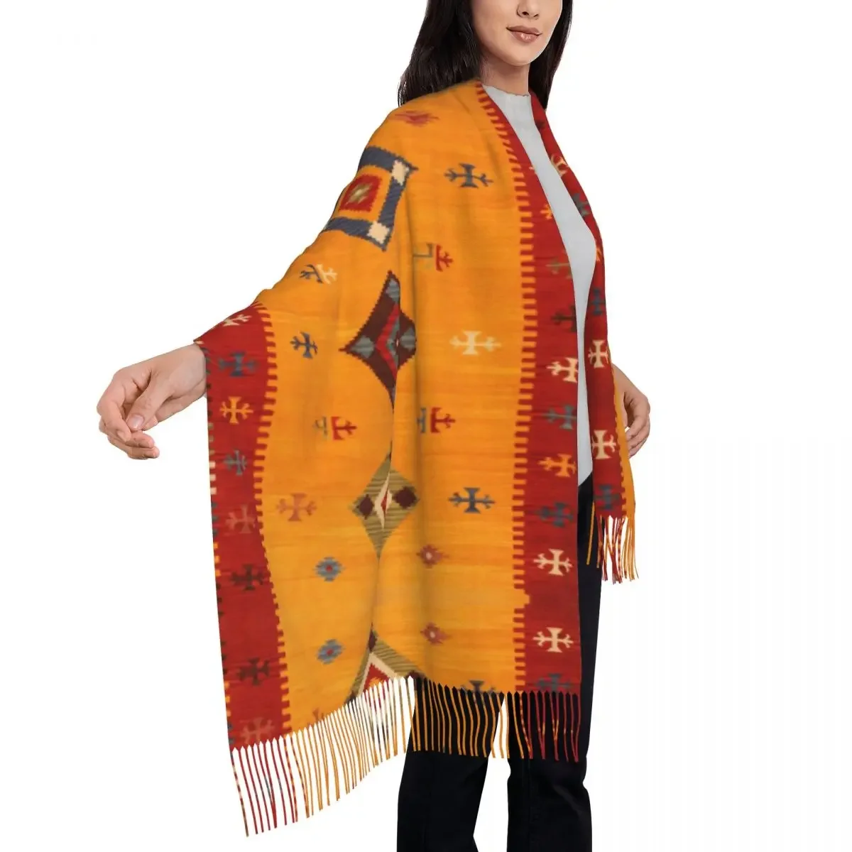 Customized Print Traditional Bohemian Moroccan Style Scarf Men Women Winter Warm Scarves Ethnic Geometric Art Shawl Wrap