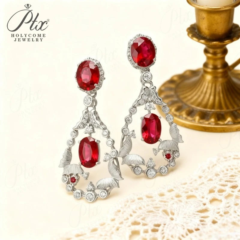

Серьги с рубином и сапфиром, выращенные в лаборатории драгоценные камни овальной формы, стерлинговое серебро 925 пробы с сертификатом, винтажный стиль, декоративные свадебные подвески
