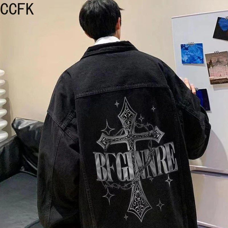 Hiphop cruz denim jaqueta feminina primavera outono lavado retro workwear jaqueta y2k casaco preto vintage casual topo goth bolso