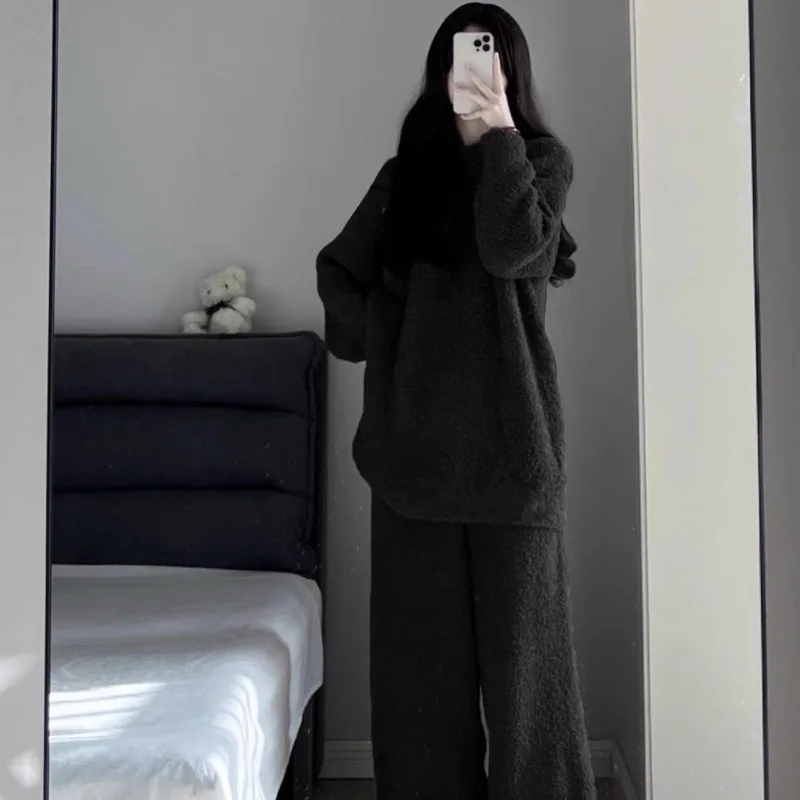 Pyjama Épais et Chaud de Grande Taille pour Femme, Ensemble de 2 Pièces, Style Coréen, Doux, Goutte Imbibée, Vêtements de Maison
